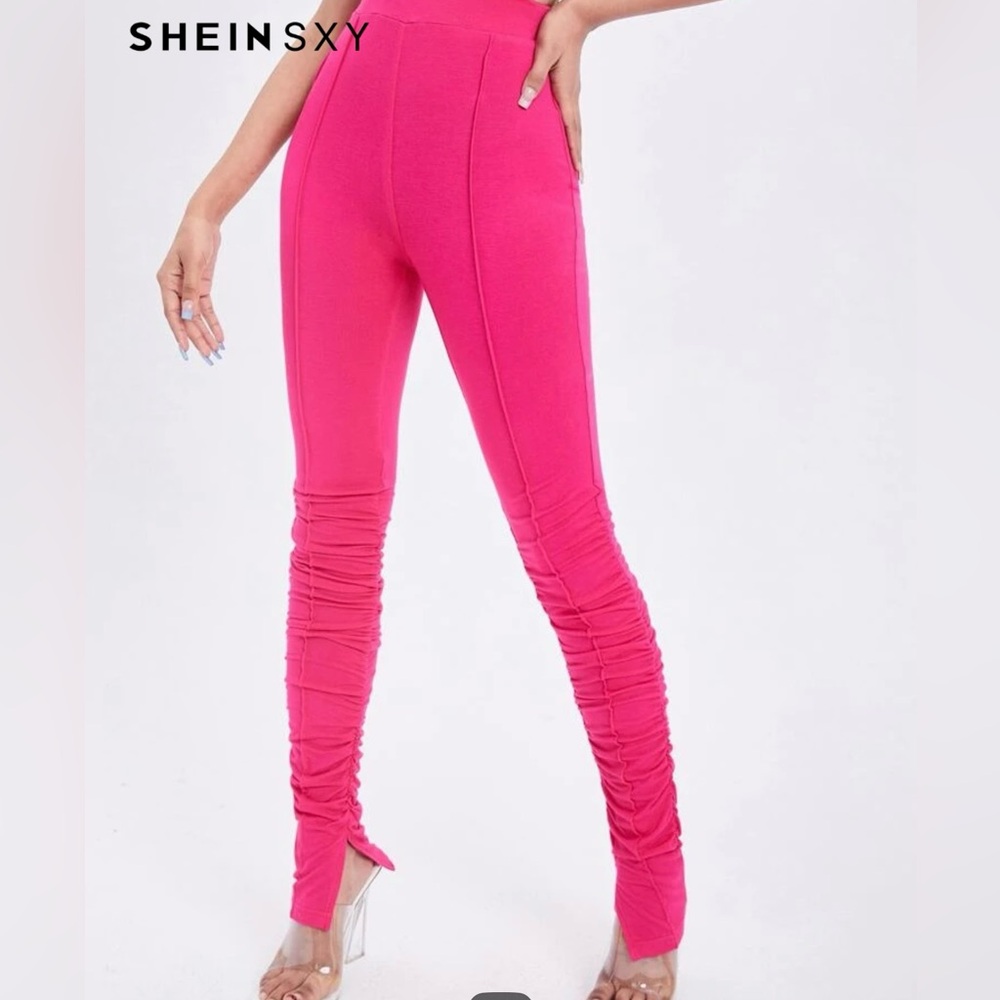 SHEIN Pink Skinny Ruched Pants